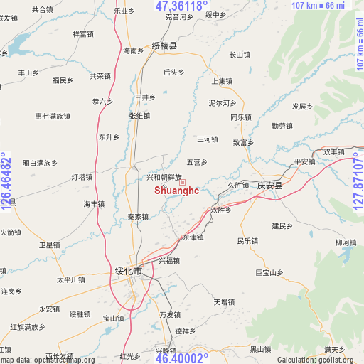 Shuanghe on map