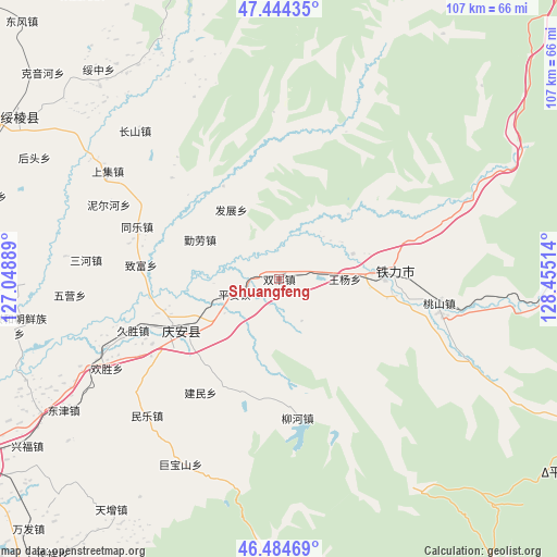 Shuangfeng on map