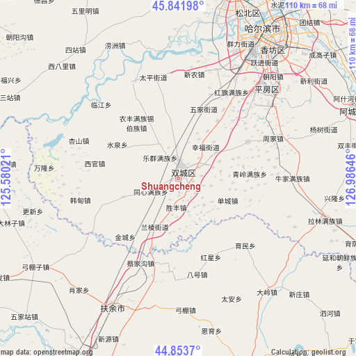 Shuangcheng on map