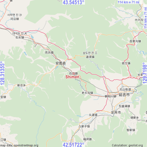 Shimen on map