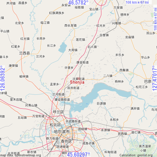 Shenjia on map