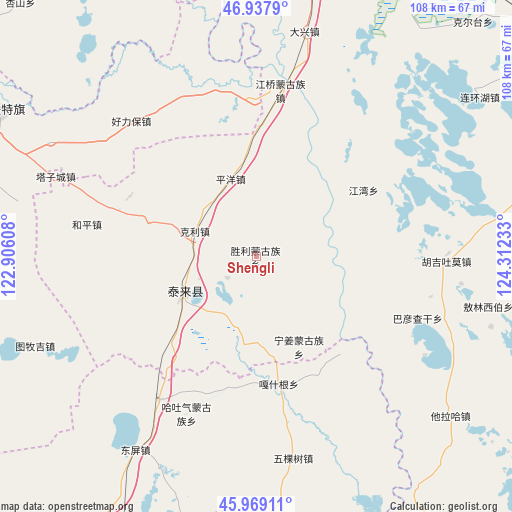 Shengli on map