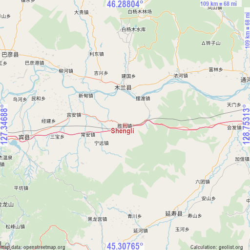 Shengli on map