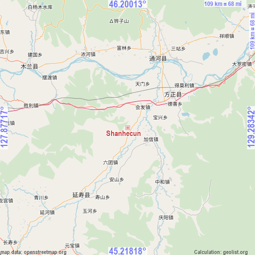 Shanhecun on map
