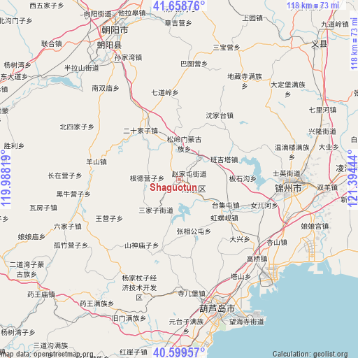 Shaguotun on map