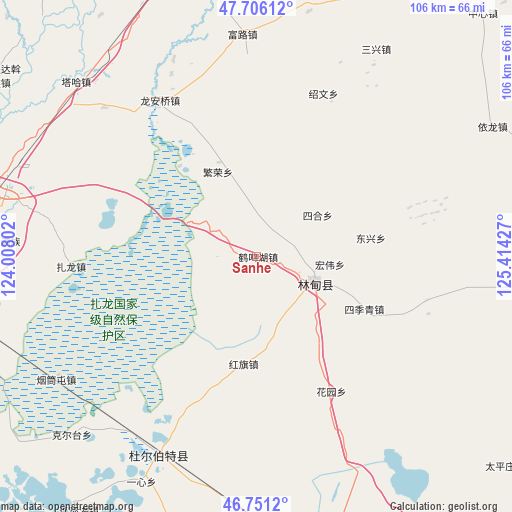 Sanhe on map