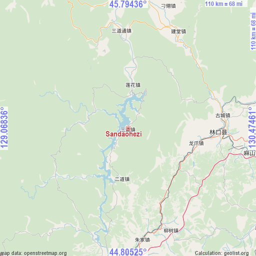 Sandaohezi on map