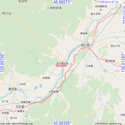 Qinghe on map