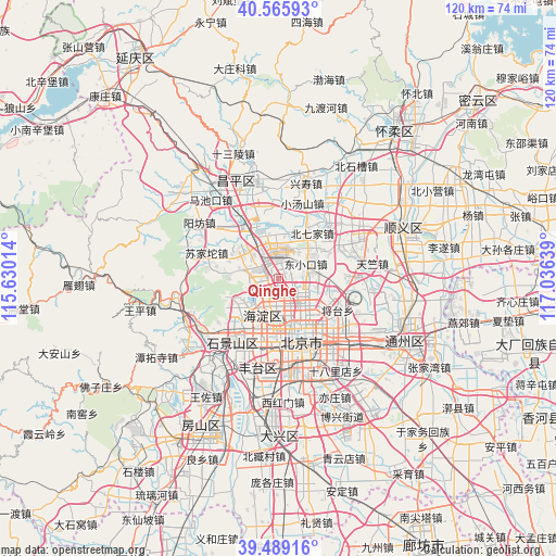 Qinghe on map