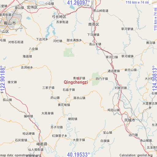 Qingchengzi on map