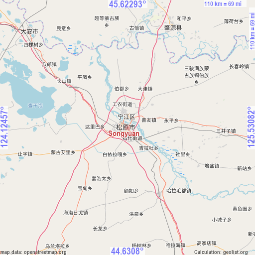 Songyuan on map
