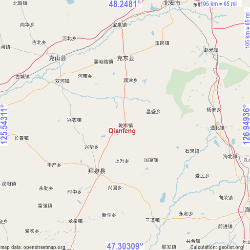 Qianfeng on map