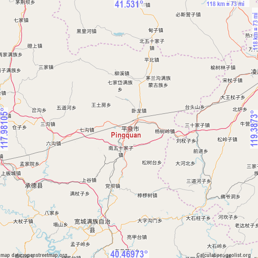 Pingquan on map