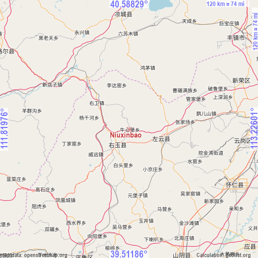 Niuxinbao on map