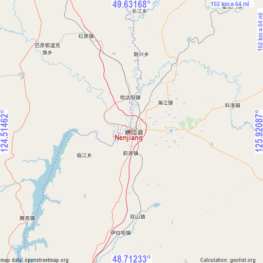 Nenjiang on map