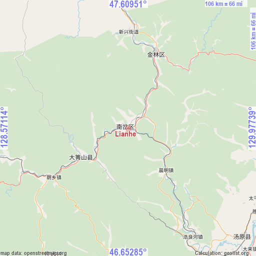 Lianhe on map