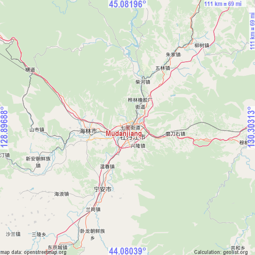 Mudanjiang on map