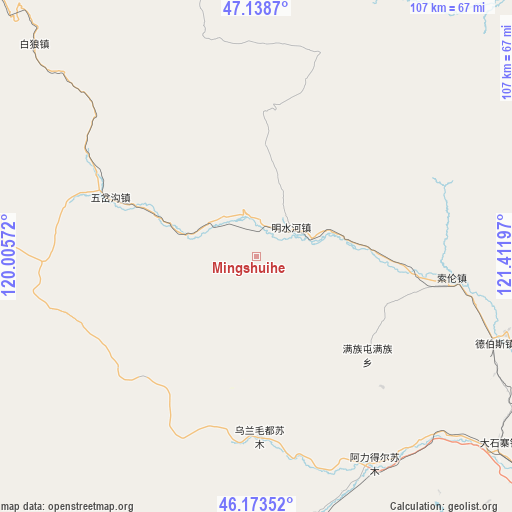 Mingshuihe on map