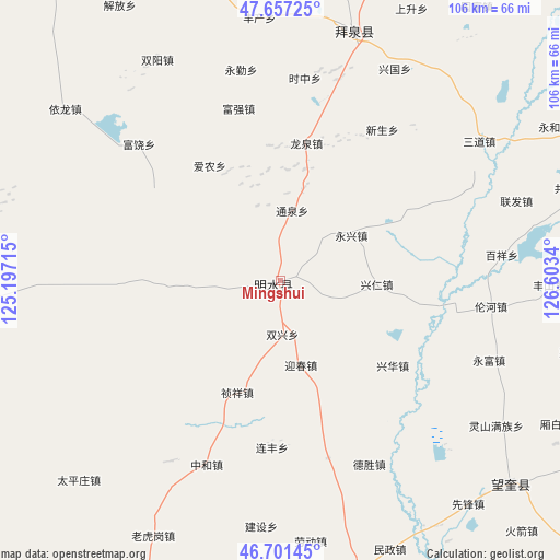 Mingshui on map