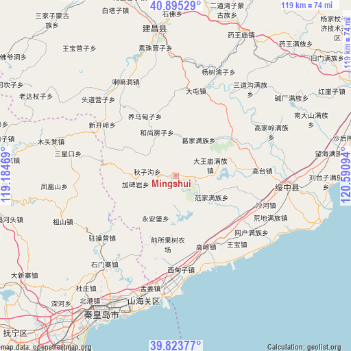 Mingshui on map