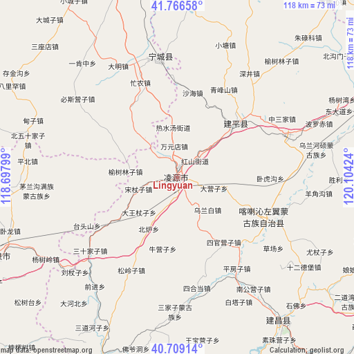 Lingyuan on map