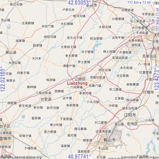 Liaozhong on map