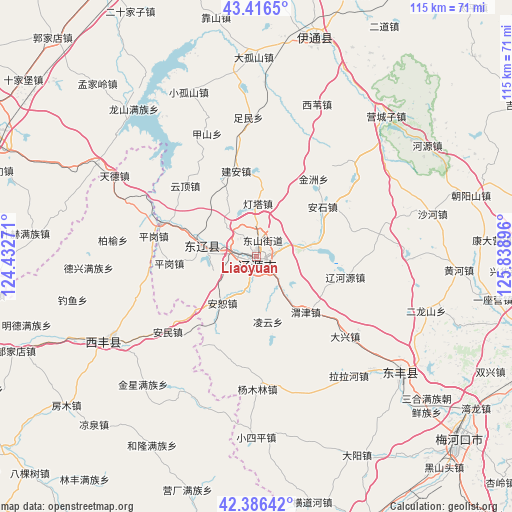 Liaoyuan on map