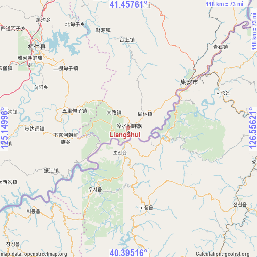 Liangshui on map