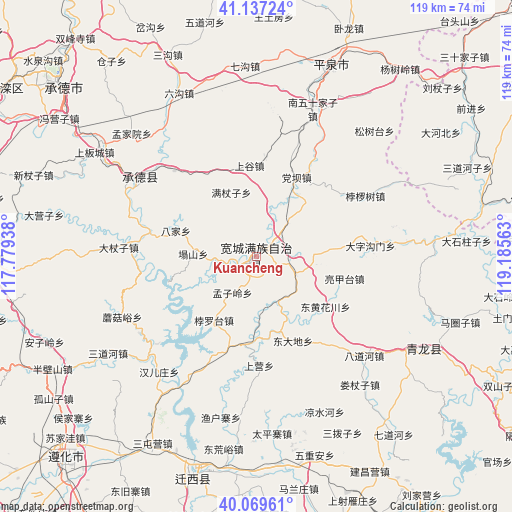 Kuancheng on map