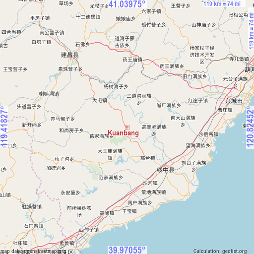 Kuanbang on map