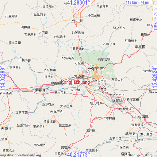 Kongjiazhuang on map