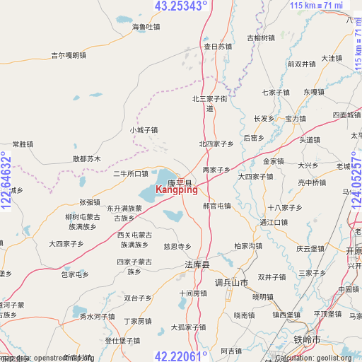 Kangping on map