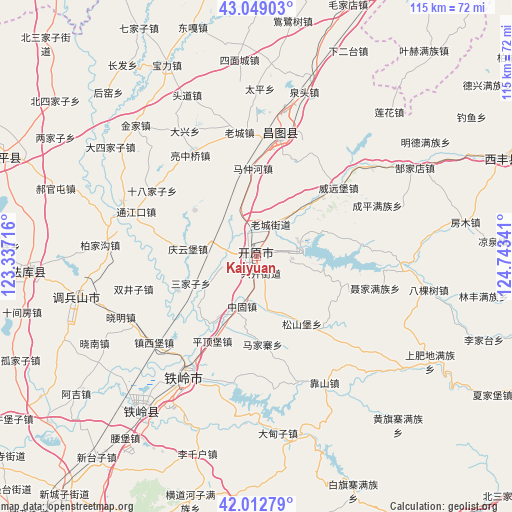 Kaiyuan on map