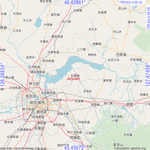 Juyuan on map