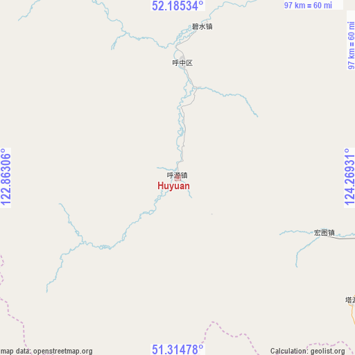 Huyuan on map