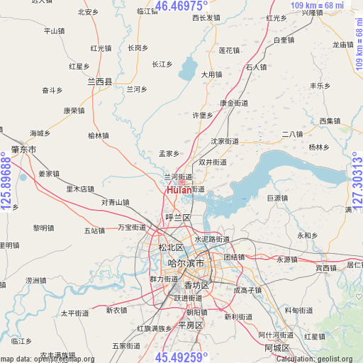 Hulan on map