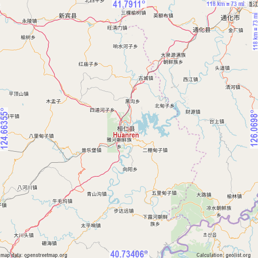 Huanren on map