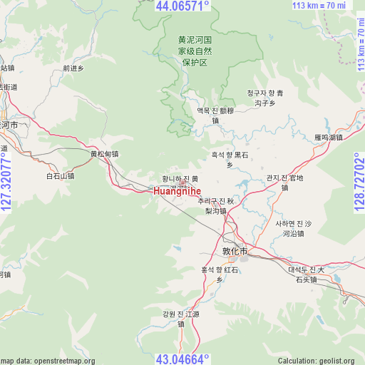 Huangnihe on map