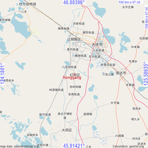 Honggang on map