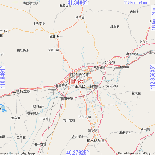 Hohhot on map