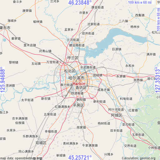Harbin on map