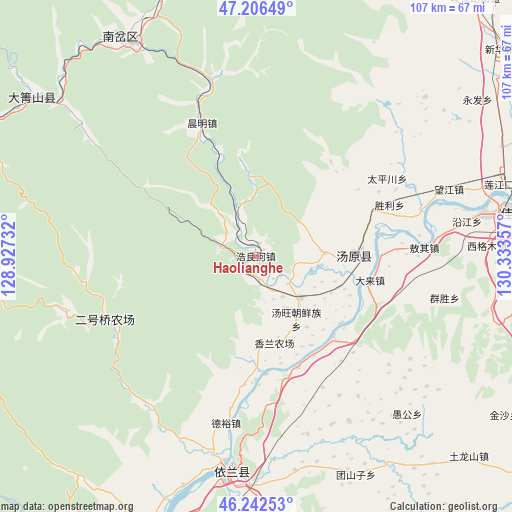 Haolianghe on map