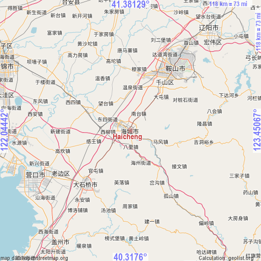 Haicheng on map