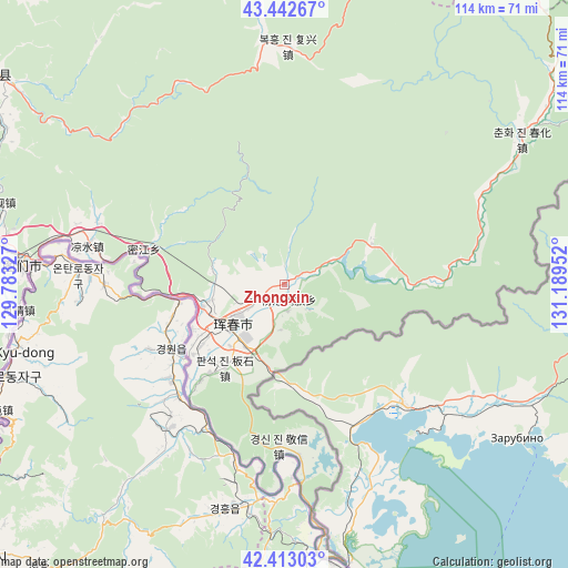 Zhongxin on map