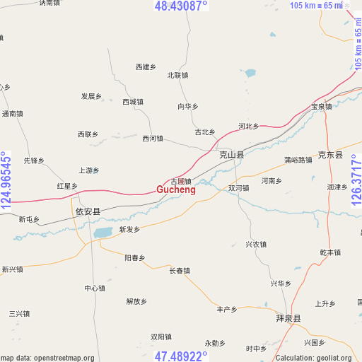 Gucheng on map