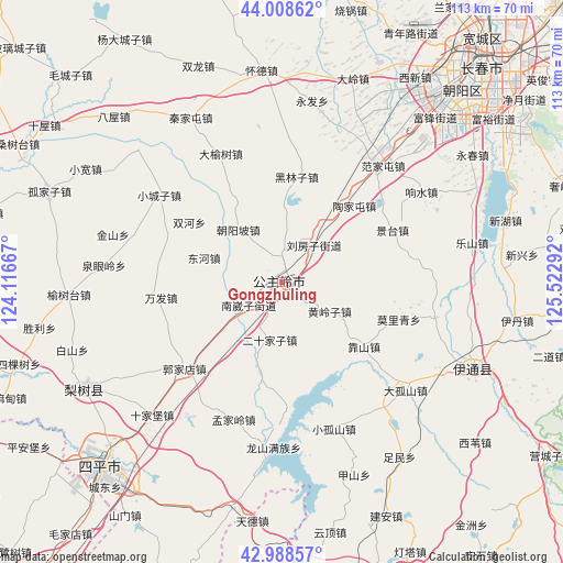 Gongzhuling on map