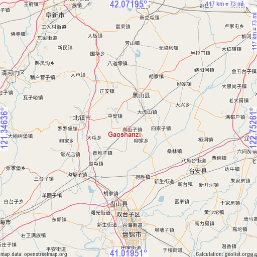 Gaoshanzi on map