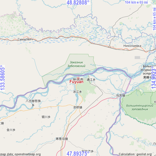 Fuyuan on map