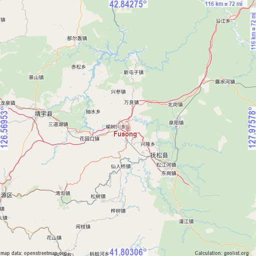 Fusong on map