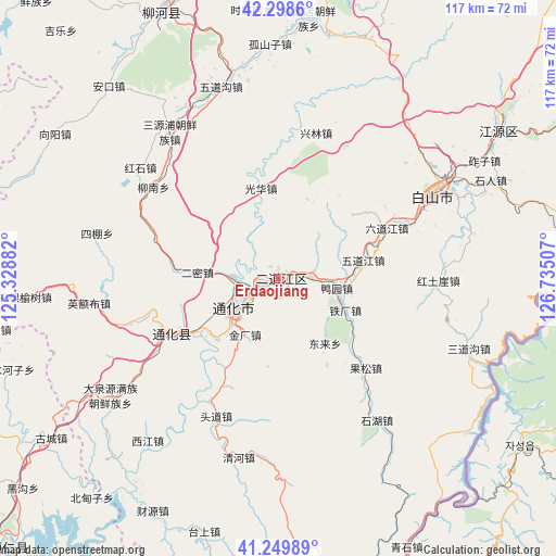 Erdaojiang on map